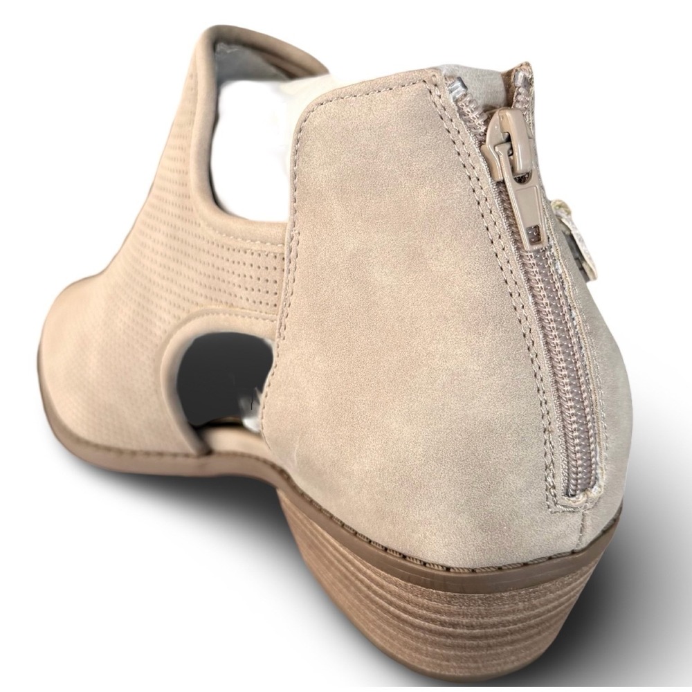 Lane Bryant Taupe Perforated Side Cutout Ankle Booties 8W Low Stacked Heel - Picture 8 of 12